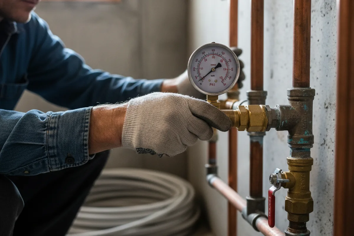 Pressure testing a repaired line during Water Line Repair in Everly