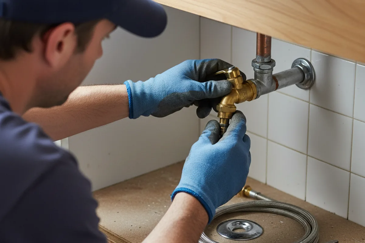 Shutoff valve and fitting work during Burst Pipe Repair in Everly
